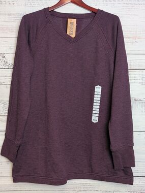 NWT Duluth Trading Co Sweater Womens Purple Size XL V-Neck Long Sleeve Pockets
